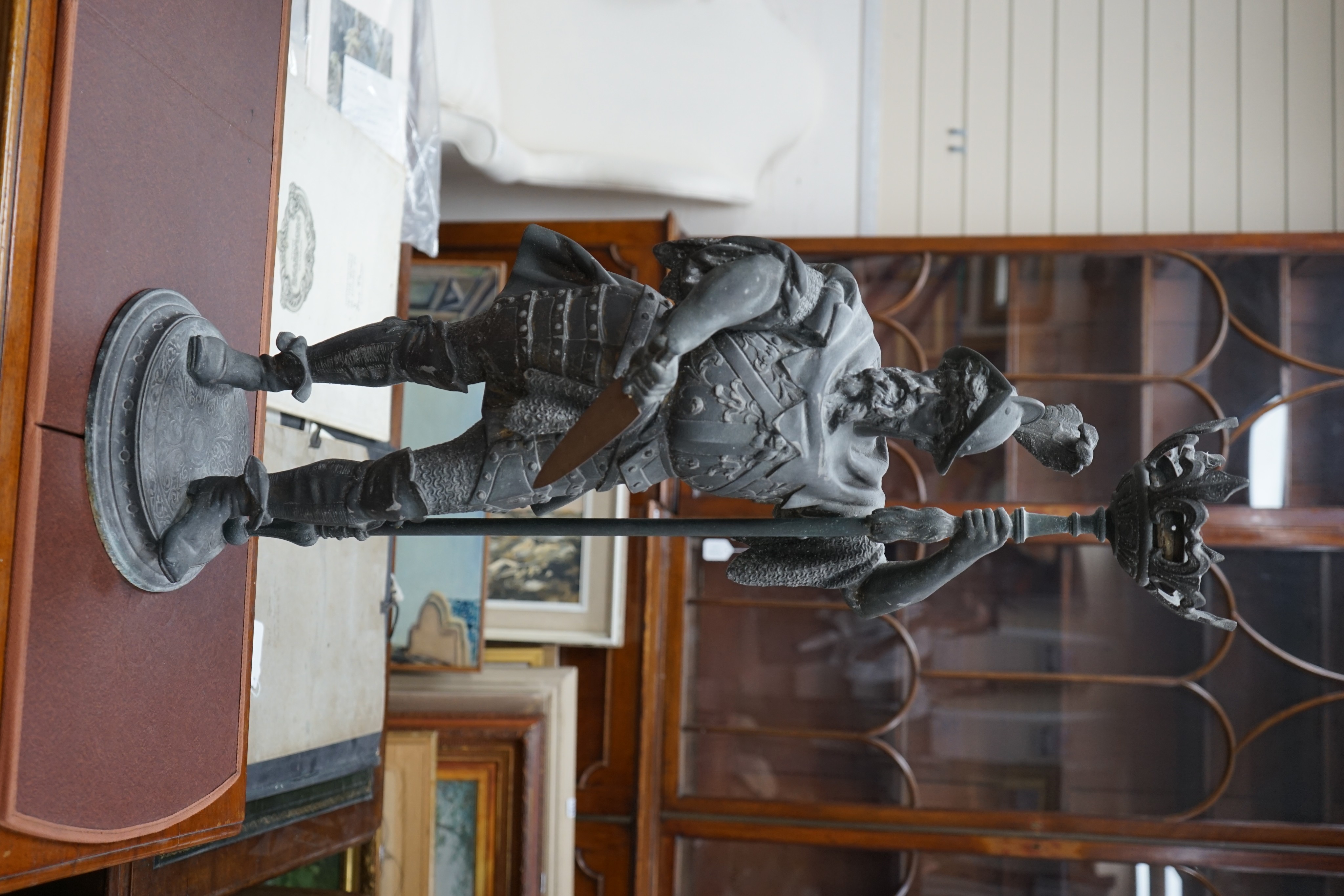 A pair of large figural spelter table lamps